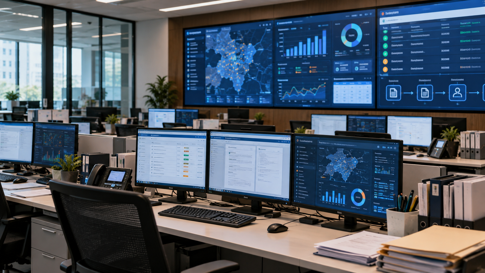 A digital government workspace illustrating the growing use of artificial intelligence in public administration. AI-generated image.