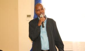 Prof. Nibikora Ildephonse, the Deputy Dean Faculty Of Engineering proposing the development of a fish farming project to the University and Stakeholders during the Busitema Open Access week celebrations at the Faculty of Engineering Library on 20th October 2025.