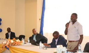 Kisambira David, a technician at Busitema University, responding to participants’ queries during the International Open Access Week celebrations at the Faculty of Engineering Library, Busitema University, on 20th October 2025.